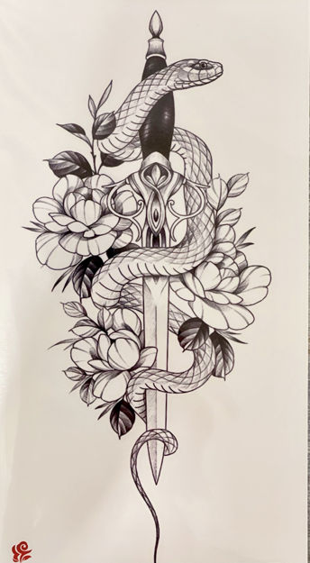 Picture of Temporary snake sword tattoo